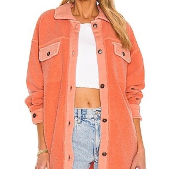 Free People Jackets & Blazers - Free People x We The Free Ruby Fleece Shirt Jacket in Scarlett Ibis | Size Small